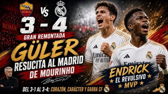 Roma 3–4 Real Madrid: táctica, notas y claves de Endrick, Espí y Güler