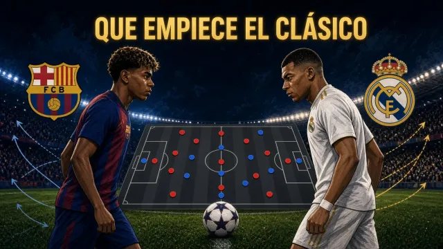 Ilustración de Lamine Yamal y Kylian Mbappé ante el Clásico entre Barcelona y Real Madrid en el Camp Nou